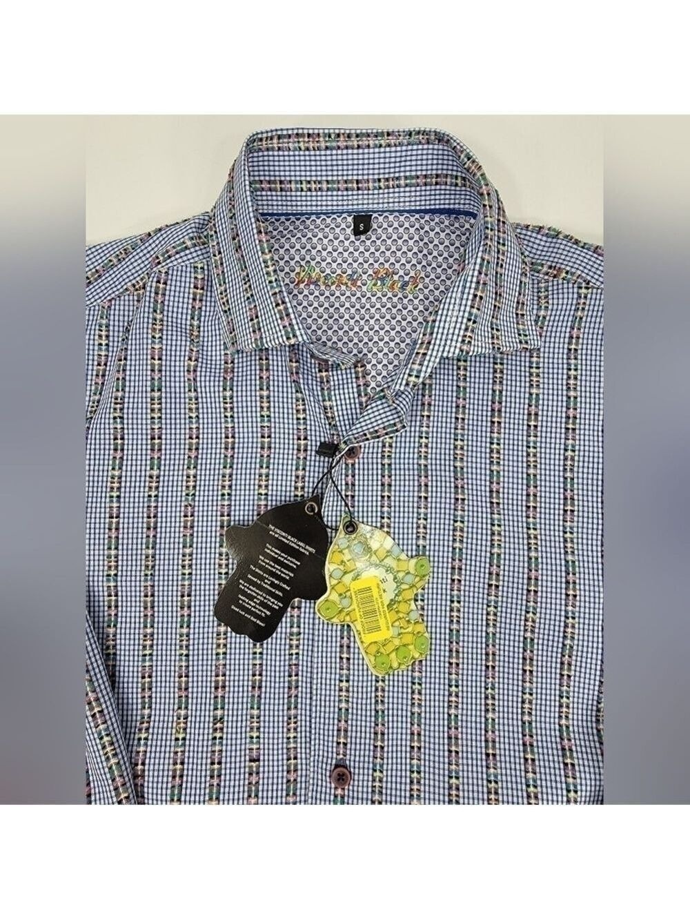 NWT Luchiano Visconti Black Mens S Striped Rainbow Button Up Shirt Long Sleeve - Picture 12 of 12